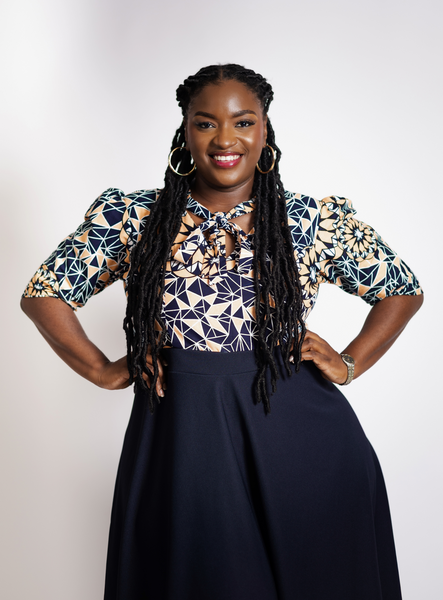 Cream and Navy-Blue Patterned Dress