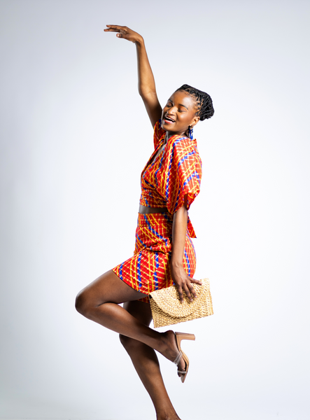 Red, Blue, Yellow and Gold Madras Print Two Piece Short Set