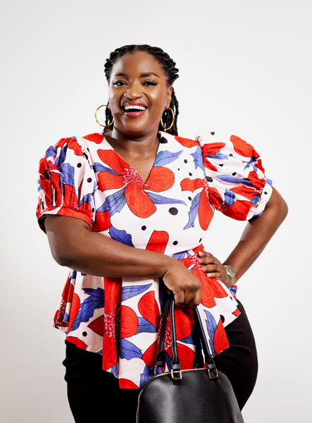 Red, Blue and White Floral Puffed Sleeve Top