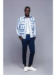 Faso Dan Fani, Black and Blue Stripes (with matching neck scarf)