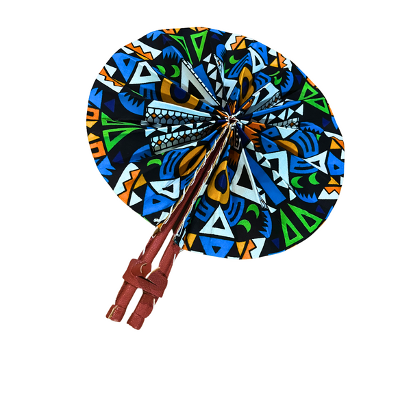 Multicolor Blue Print Hand Fan