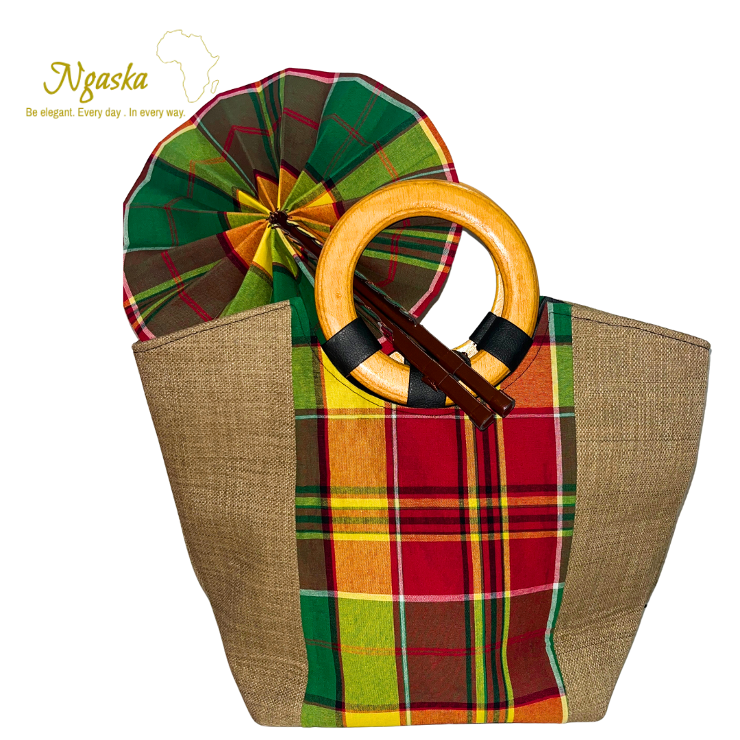 Large Bag and Fan Madras Set  - BF2
