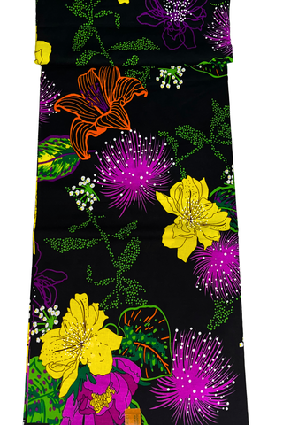 Black with Large Multicolor Flowers African Print - CA332