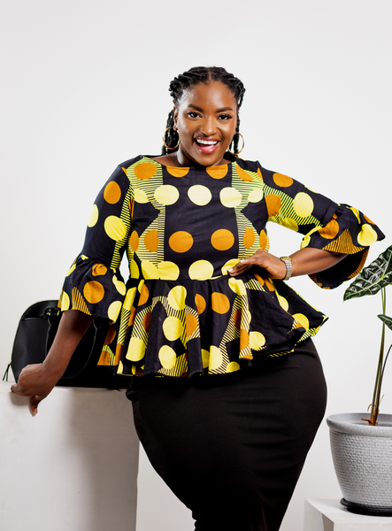 Black and Yellow Polka Dot Flute Sleeve Top