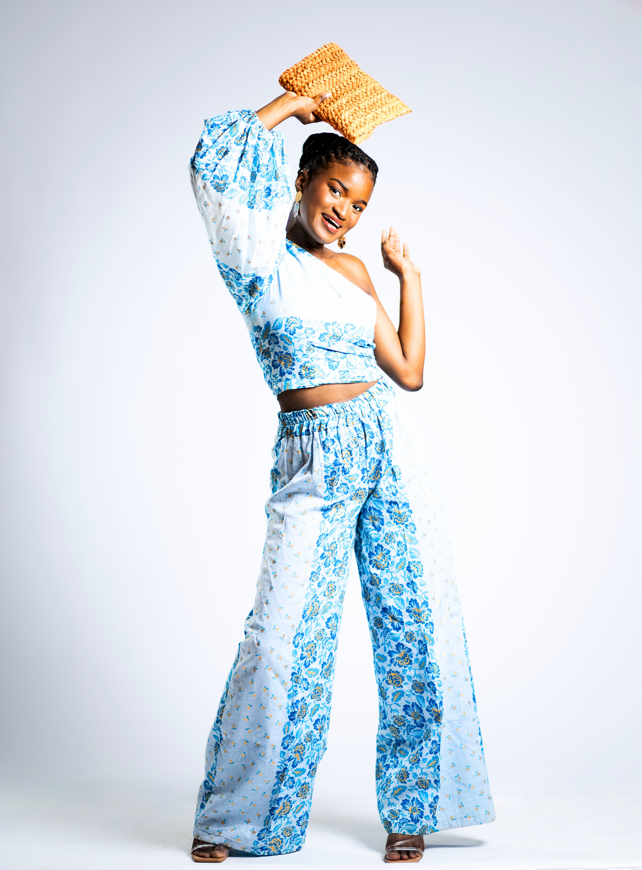 Two Piece Set Crop Top And High Waisted Pants Set Pants White