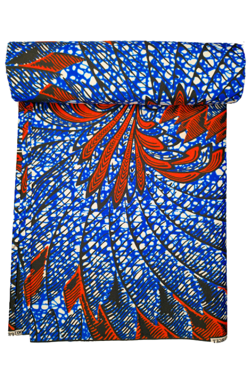 Blue, Orange and White Feather-like Swirl Print - CA385