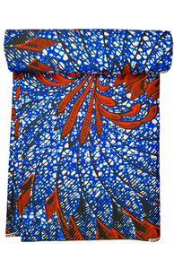 Blue, Orange and White Feather-like Swirl Print - CA385