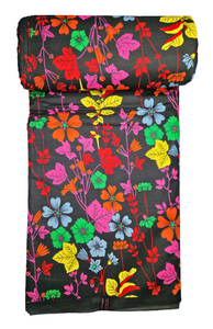 Black with Multicolored Flowers and Leaf Print - CA386