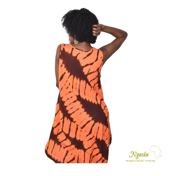 Burnt Orange Beach Dress with Brown Stripes OBD