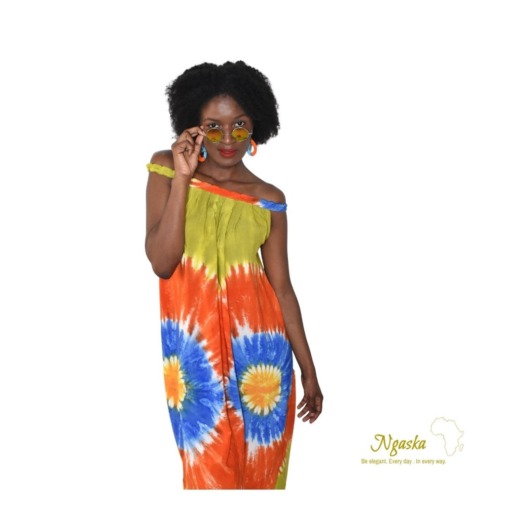 orange and blue tie dye dress Essentiel Antwerp Tie-Dye Print Long Dress - Blue Dresses, Clothing - WANTW21349
