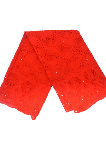 Red African Print Lace Leaves and Circles - RL2