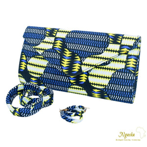 Blue Grey Yellow and Black Clutch Bracelet and Earring Set S-CEB 20