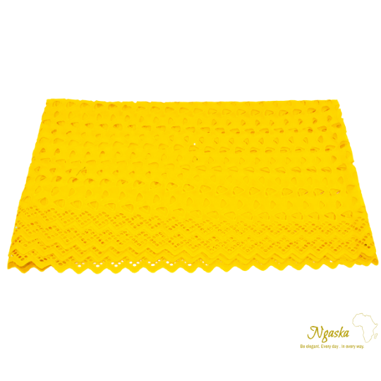 Lemon yellow African lace fabric, leaf design, Ankara lace styles for dresses - YL 2