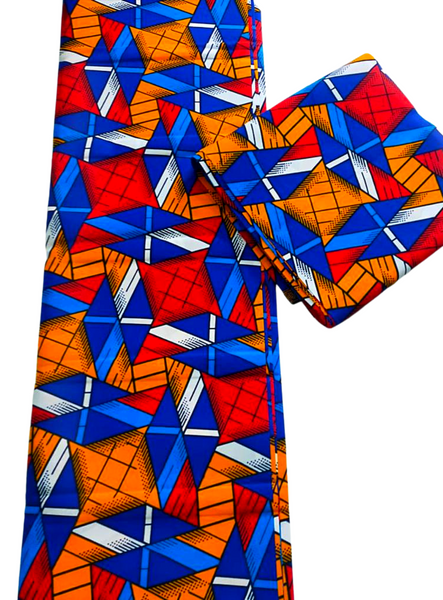 Blue, Orange, Red and White Patterned Print - CA337