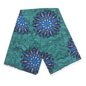 African Print Teal and blue large flowers - CA131