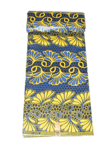 Yellow, Blue and Black Shell Design African Print - CA271