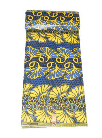 Yellow, Blue and Black Shell Design African Print - CA271