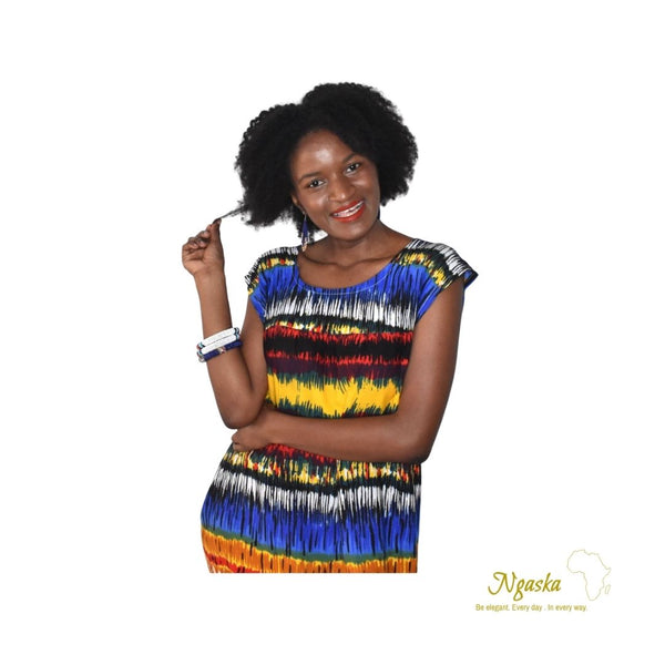 Blue Yellow Orange & White Tie Dye Dress TDD1 Blue Yellow Orange & White Tie Dye Dress TDD1
