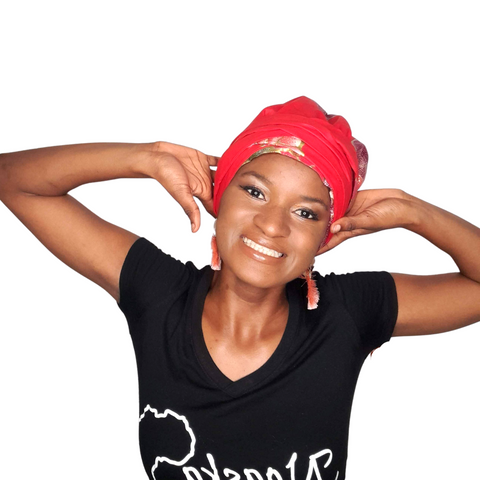 african print satin bonnet red ankara