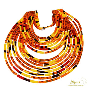 Mariama Orange Black and Yellow African Print necklace