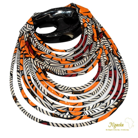 White, Red and Orange Tribal Multistrand African Ankara Mariama Necklace - MR8