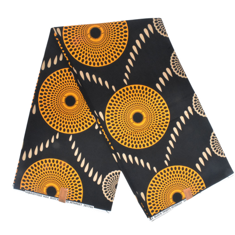 African Fabric Circle of life black and brown  - CA117