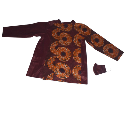 African Shirt Long Sleeves Burgundy Circles - MS10