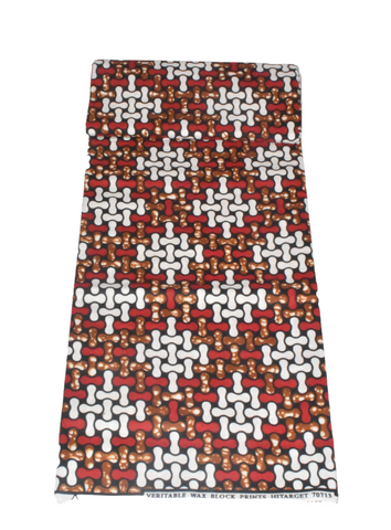 White, Red and Brown Shapes African print  - CA273