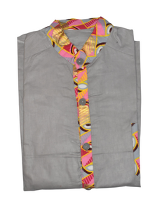 African Shirt Grey with Multicolored Trim - MS13