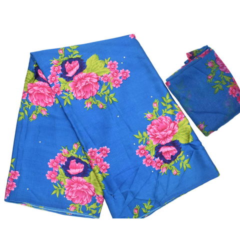Blue and Pink Flowers Silk and Chiffon - SS35