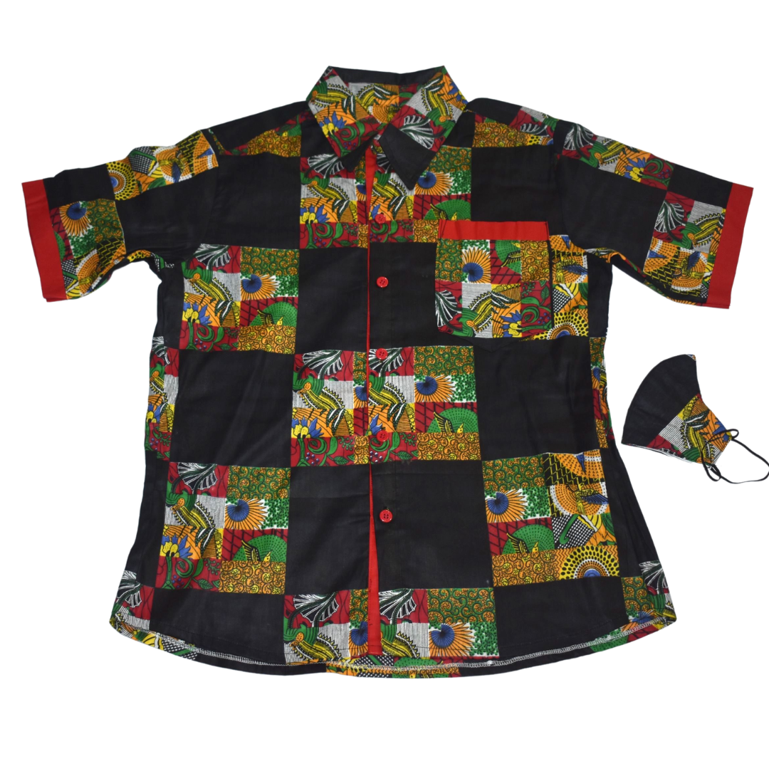 African Shirt for Men Black and Red Baye Fall Short Sleeves Shirt - MS1