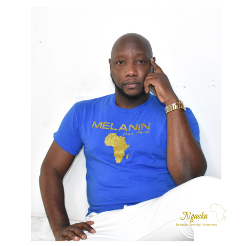 The Blue Melanin Tee for Men:  Black Excellence, Afrocentric Tees for Men, African Map Design