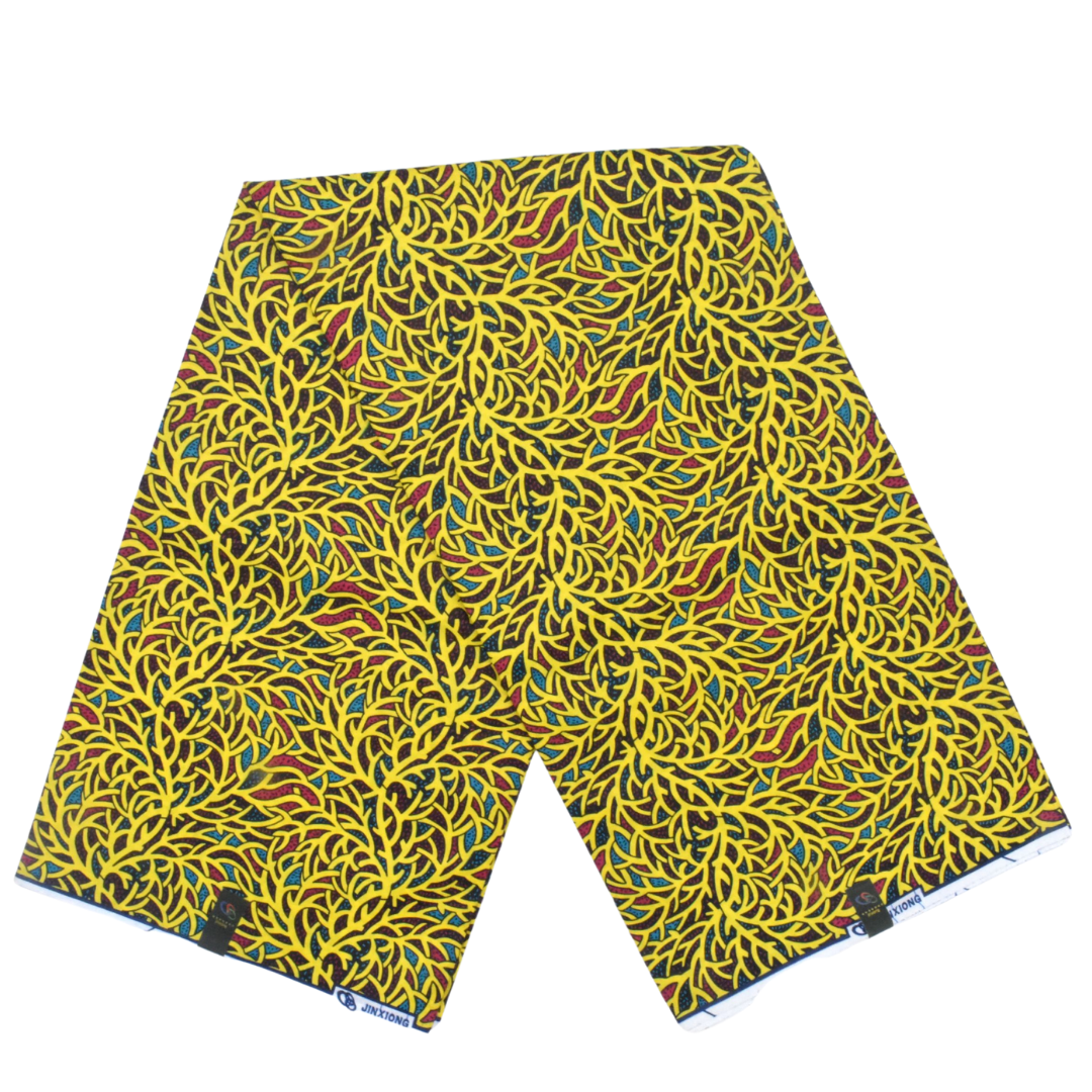 African print Fabric Lime yellow Algae - CA110