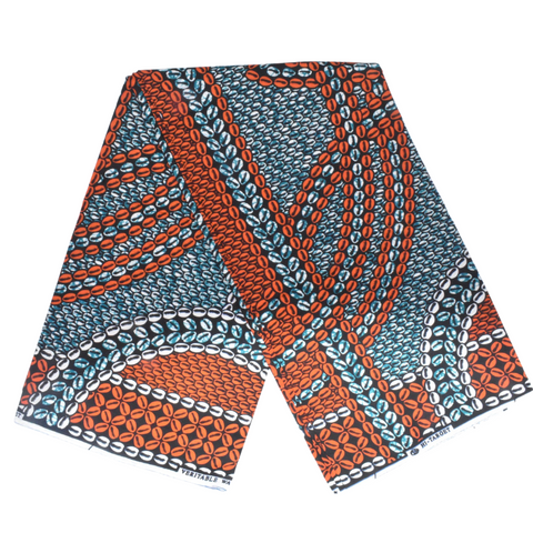 African Print Cori Shells Teal and Maroon - CA108