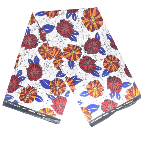 African Print Orange, Blue and Dark Brown Flowers - CA107