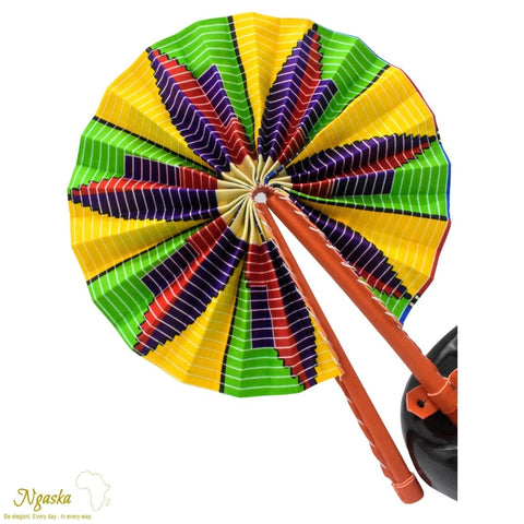 Yellow Green Pink and Blue Flower Design African Handheld Fan FAN-15