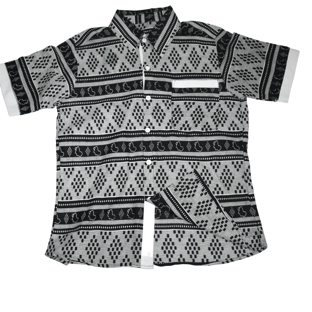 African Shirt for Men Wax Black and Whit Fabric - MS3