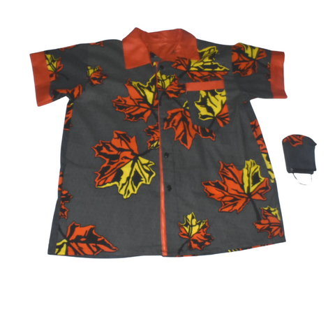 African Shirt Short Sleeves Orange Fall Colors - MS7