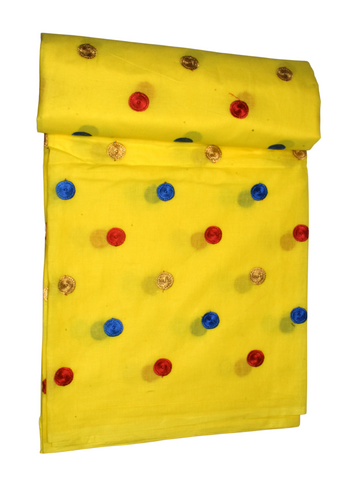 Yellow with colorful, finely embroidered circular dots Voil African print  - VL13