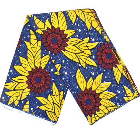 African Print Dark blue, yellow sunflowers - CA106
