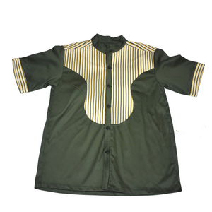 African Shirt for Men Olive Green Stripes - MS4