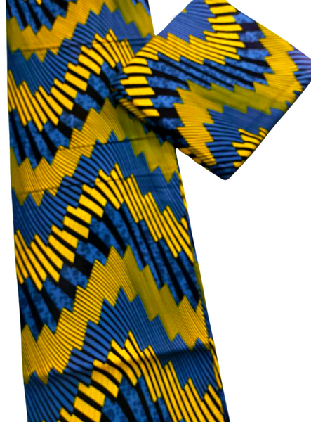 Blue, Black and Yellow Patterned African Print - CA323