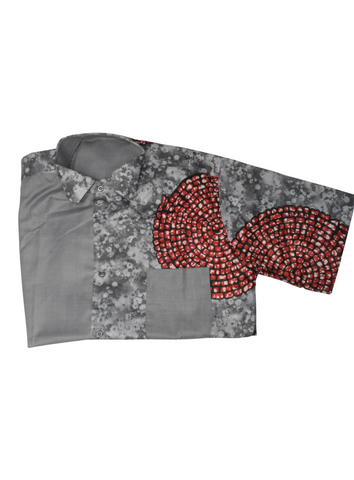 African Shirt Grey with Red Circular Pattern - MS15