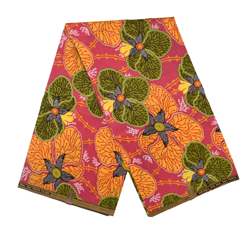 African Print baby pink and bright flowers - CA133