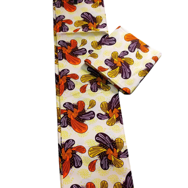 Brown, yellow, orange and abstract flowers african print