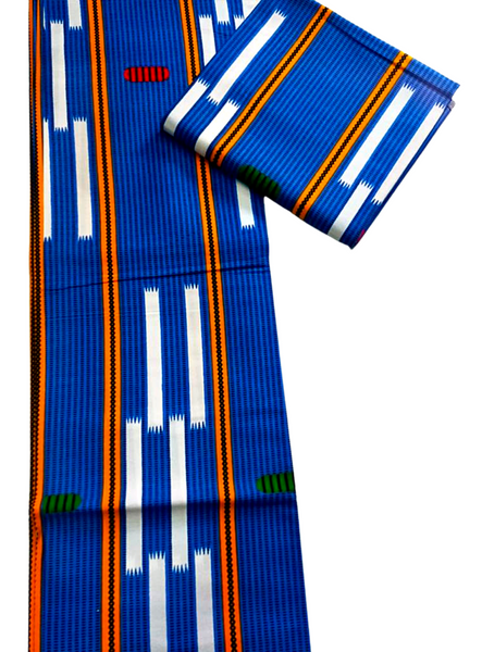 Blue, Orange and White Striped African Print - CA326