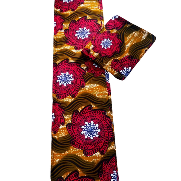 Mustard yellow and red spiral design african print