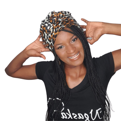 reversible stay on satin bonnet with leopard african print 