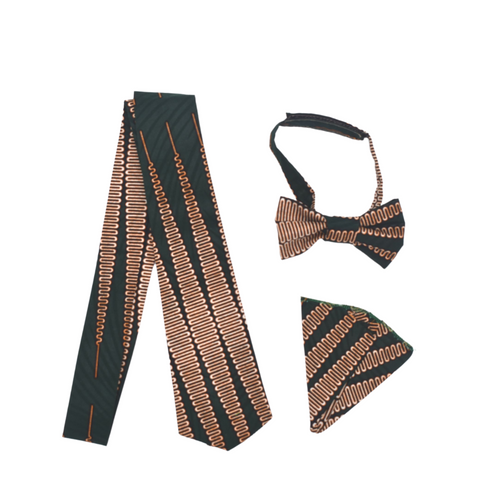 African print bow tie and necktie with green kente - MS4