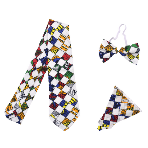 African print bow tie and neck tie with white baye fall print
